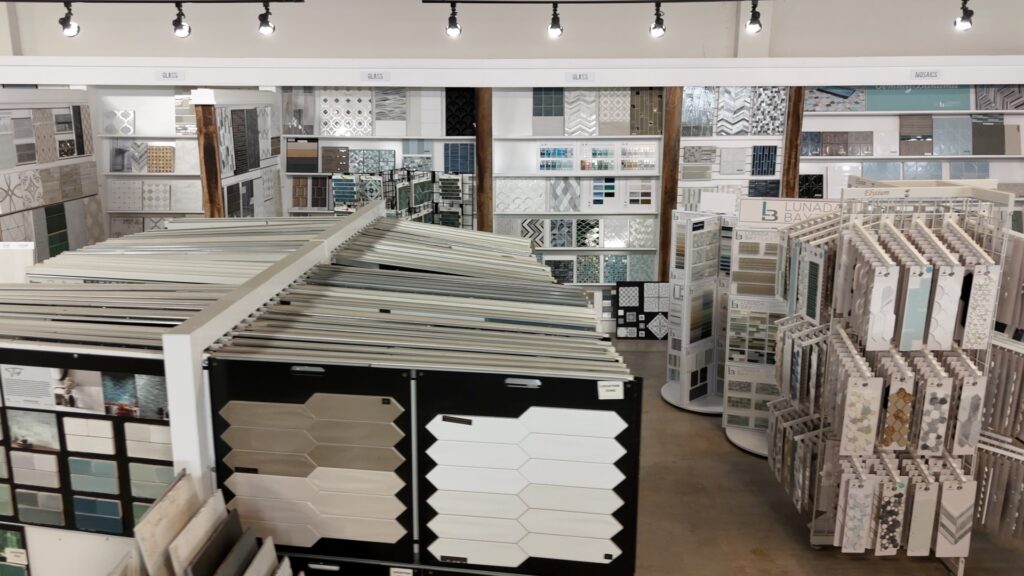 Picture of our showroom with wide variety of tiles and countertops!